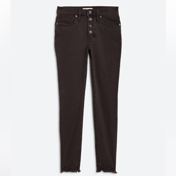 Madewell 9 inch High Rise Skinny Faded Black Denim Jeans Raw Hem - Picture 2 of 8